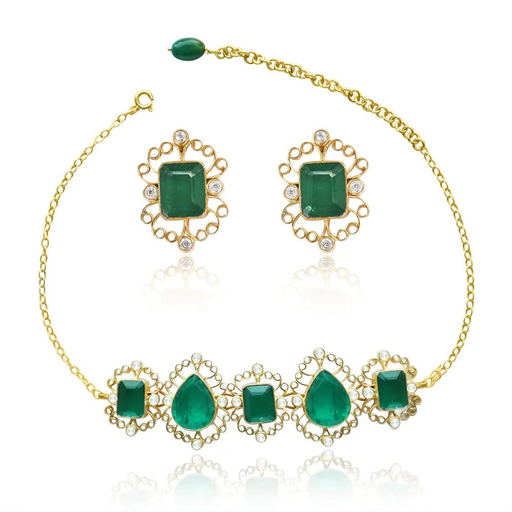 Silver Green Stone Choker