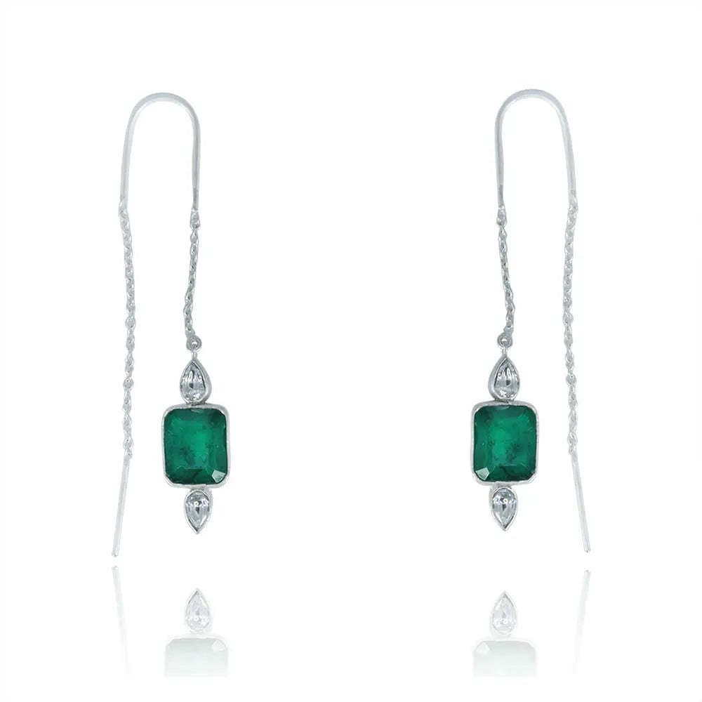 Silver Green Sui Dhaga Earring