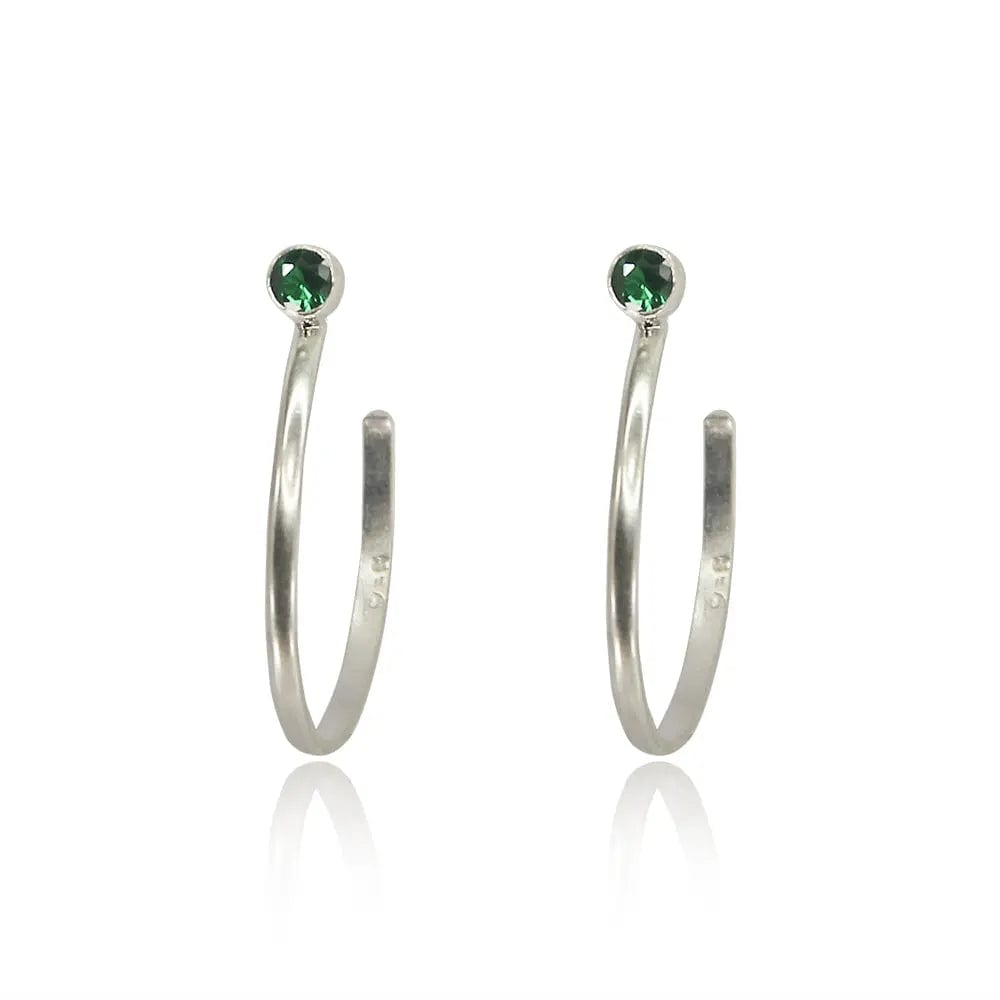 Silver Hoops with Green Stud