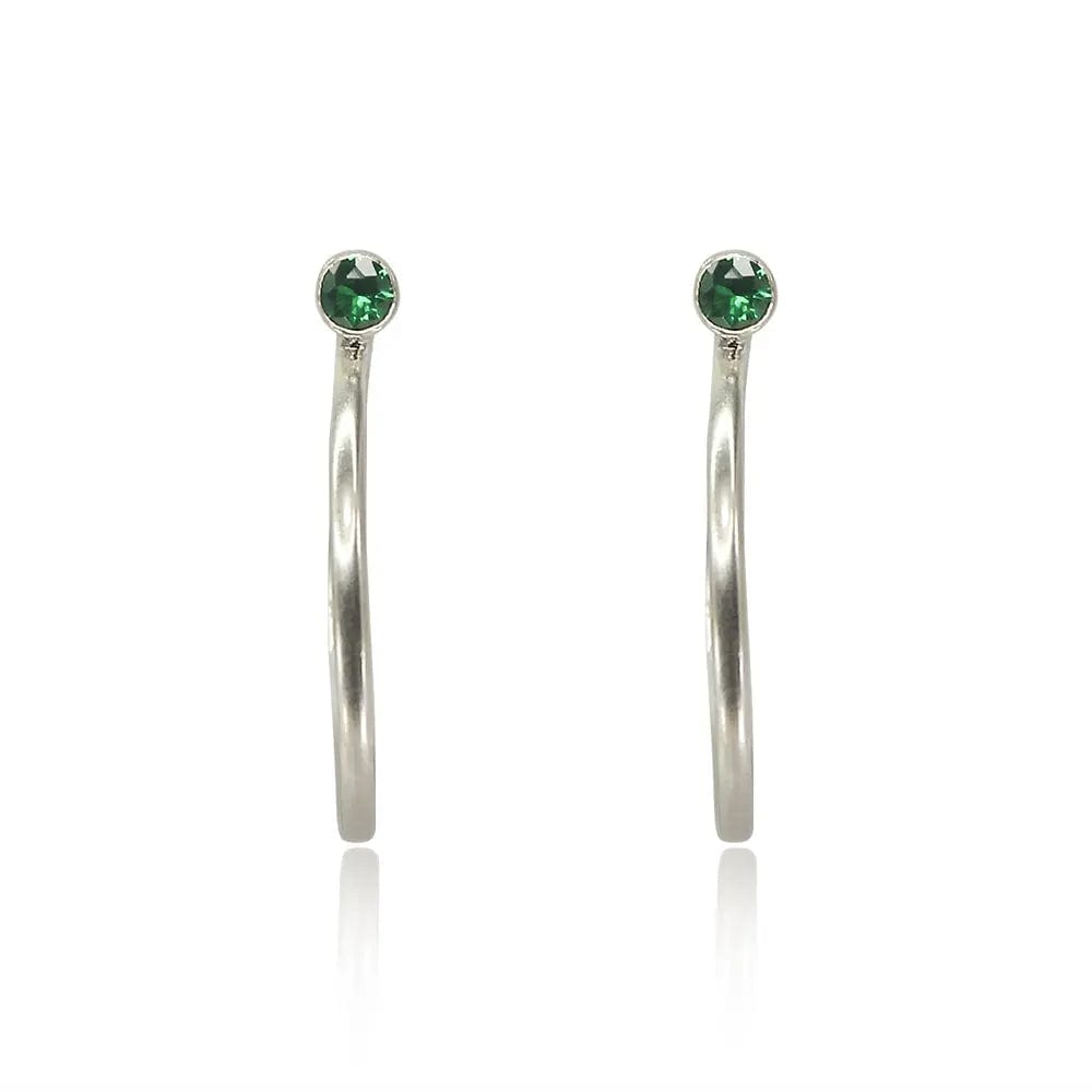 Silver Hoops with Green Stud