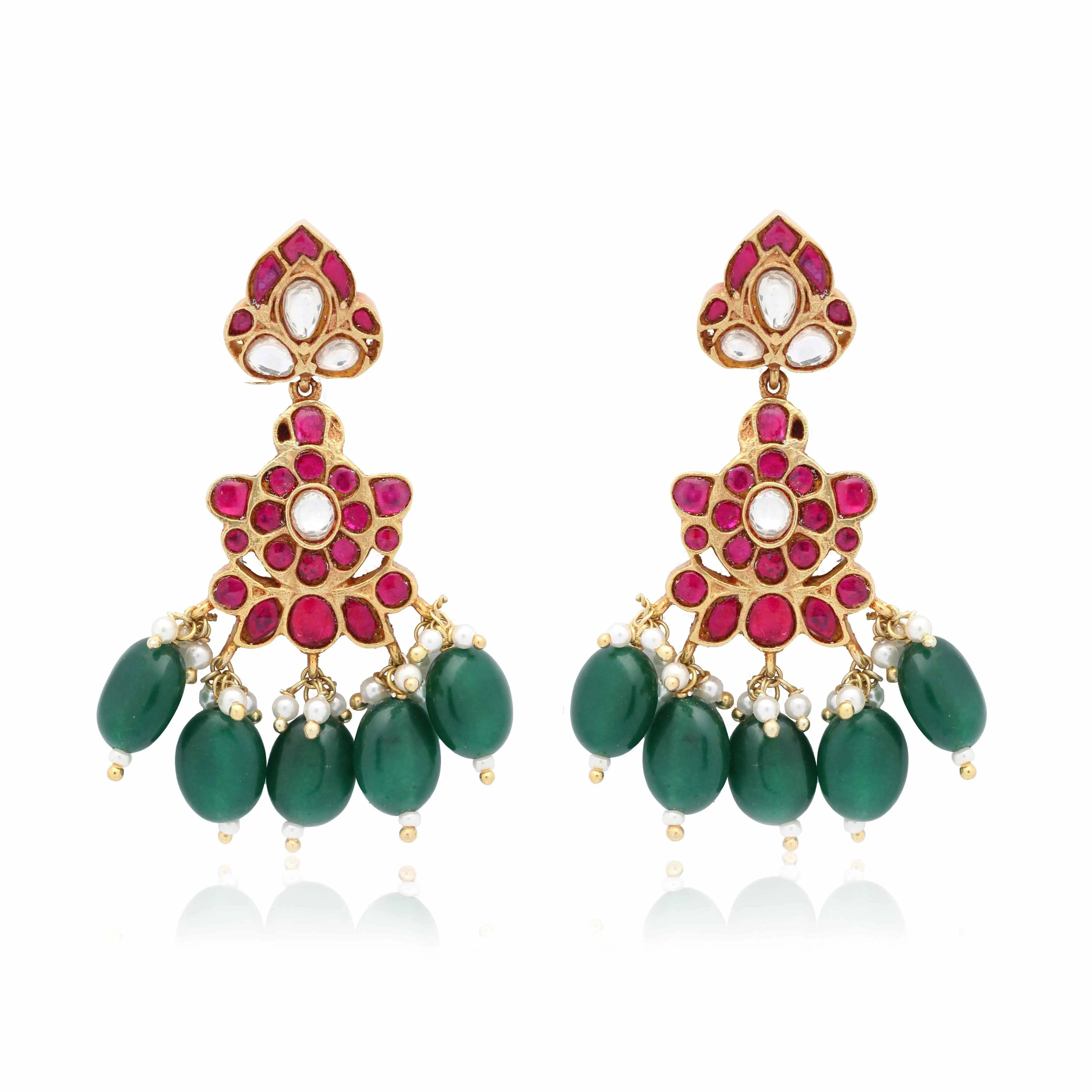 Silver Kundan Dangling Earrings