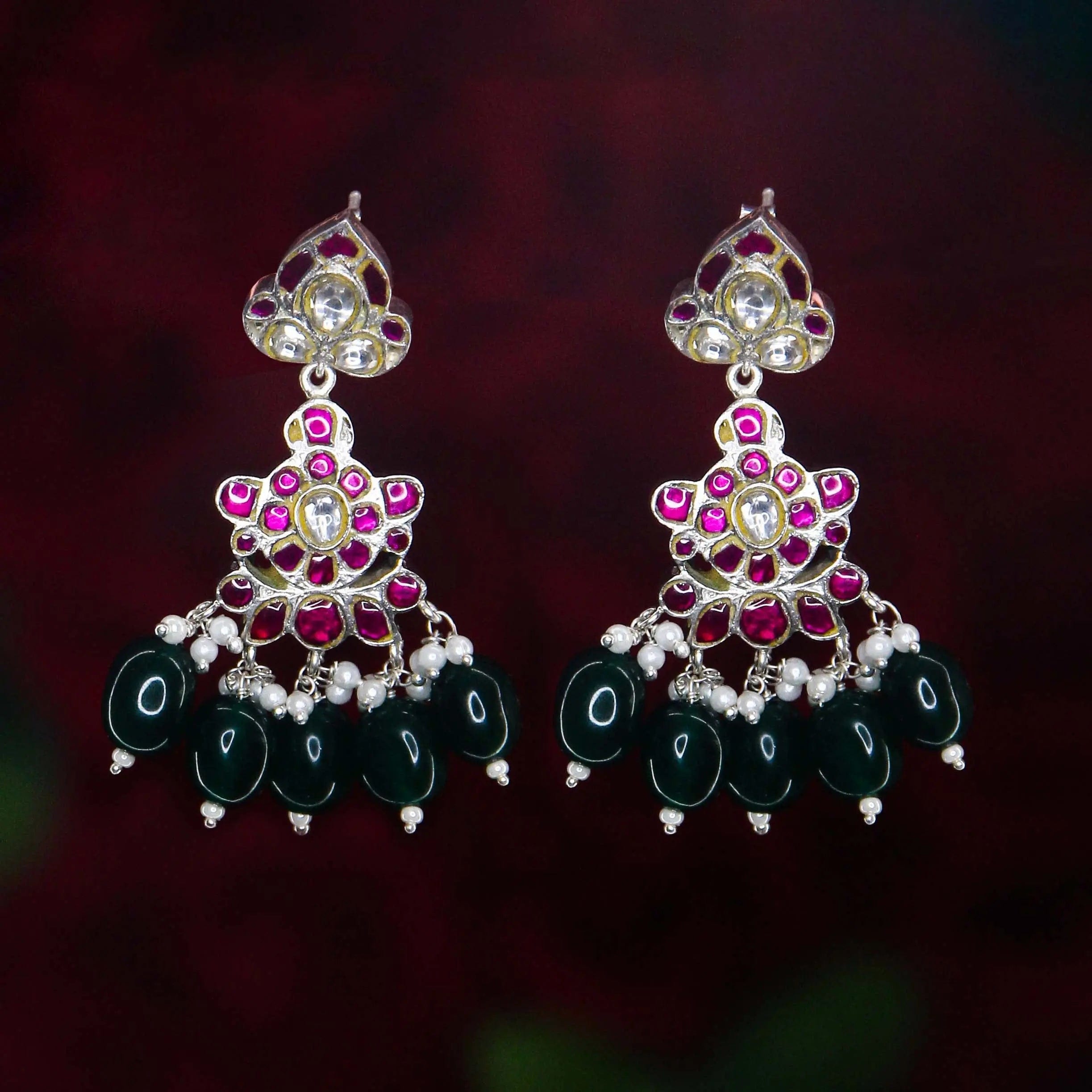 Silver Kundan Dangling Earrings