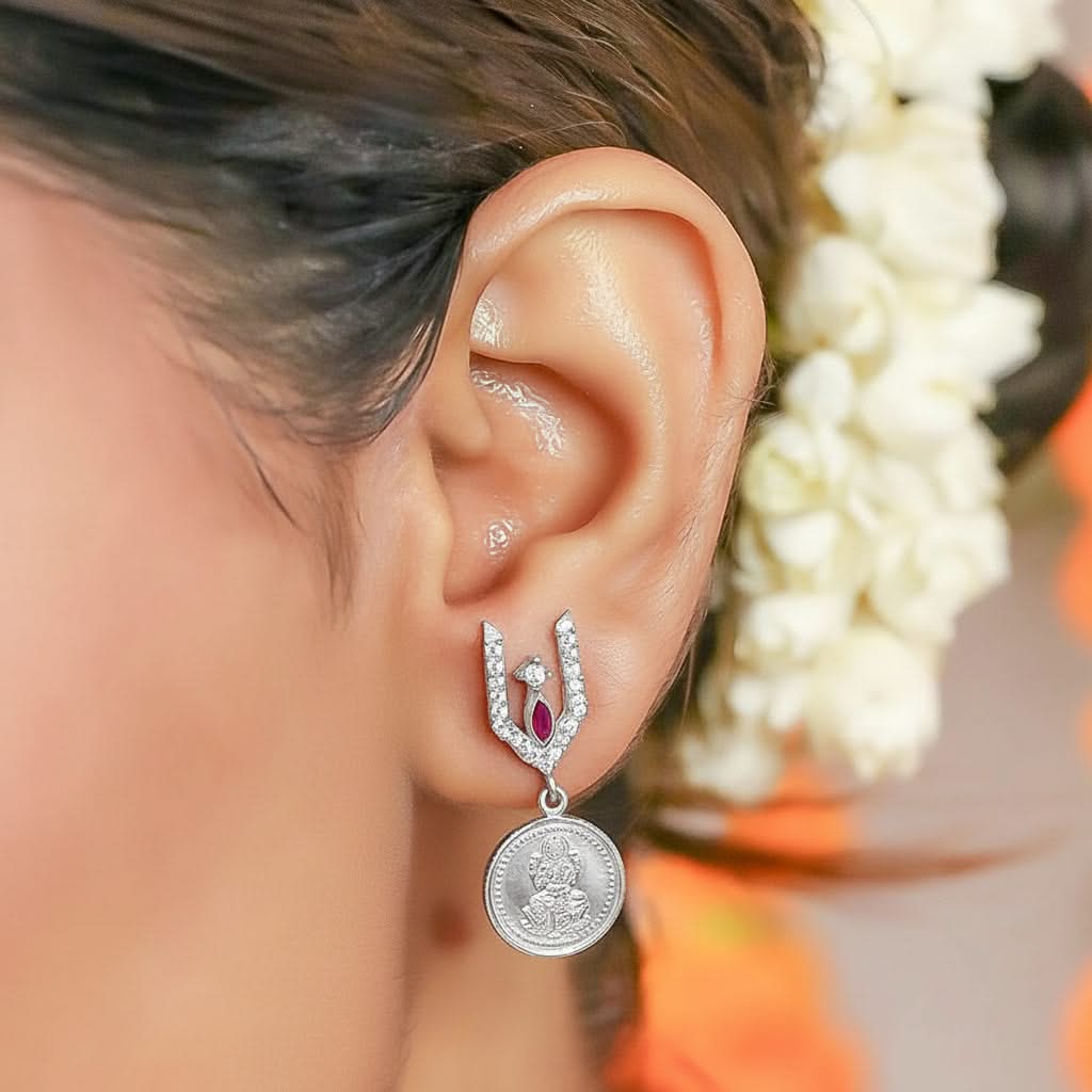 Vishnu Tilak 92.5 Sterling Silver Coin Earrings