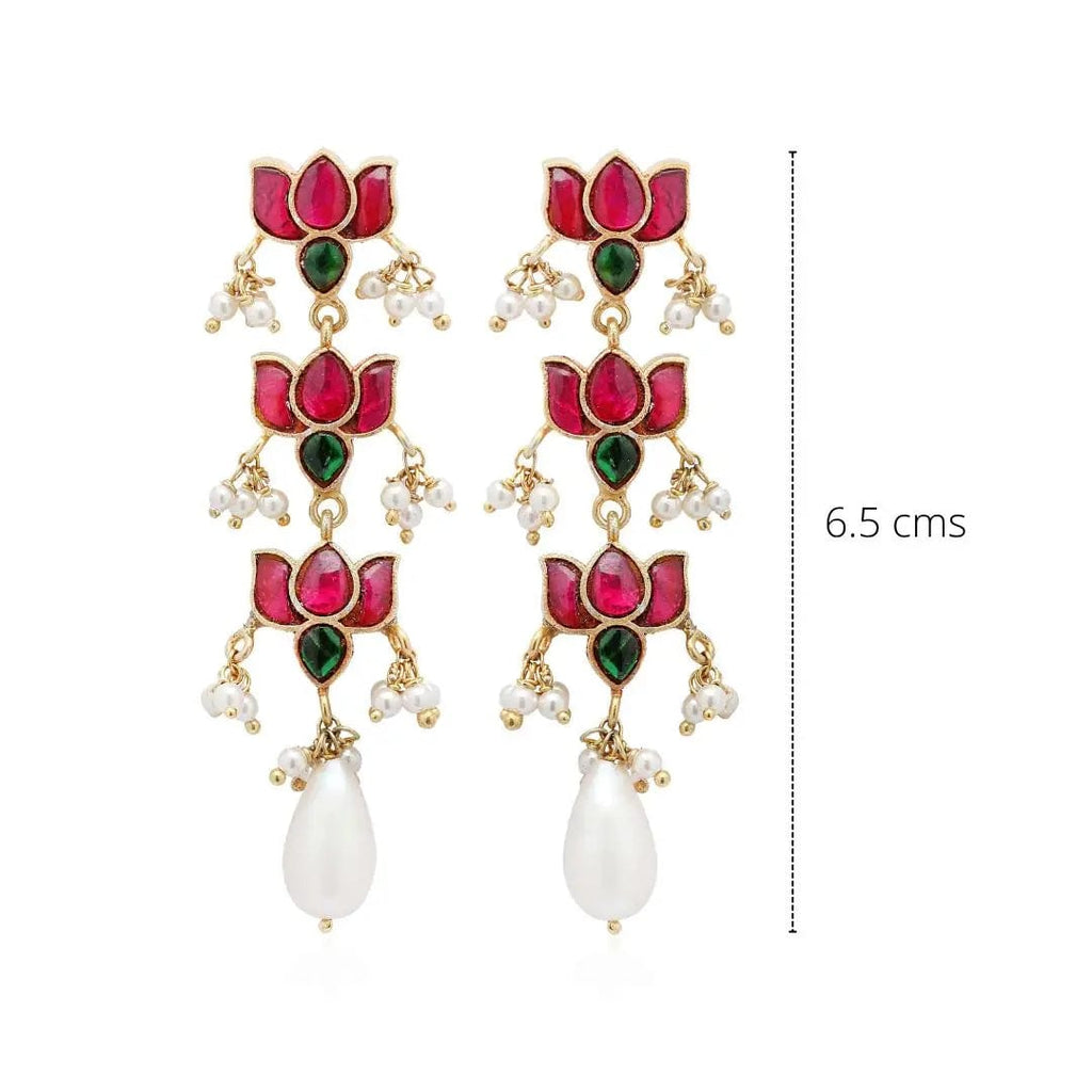 Silver Kundan Lotus Bloom Earring with Pearl