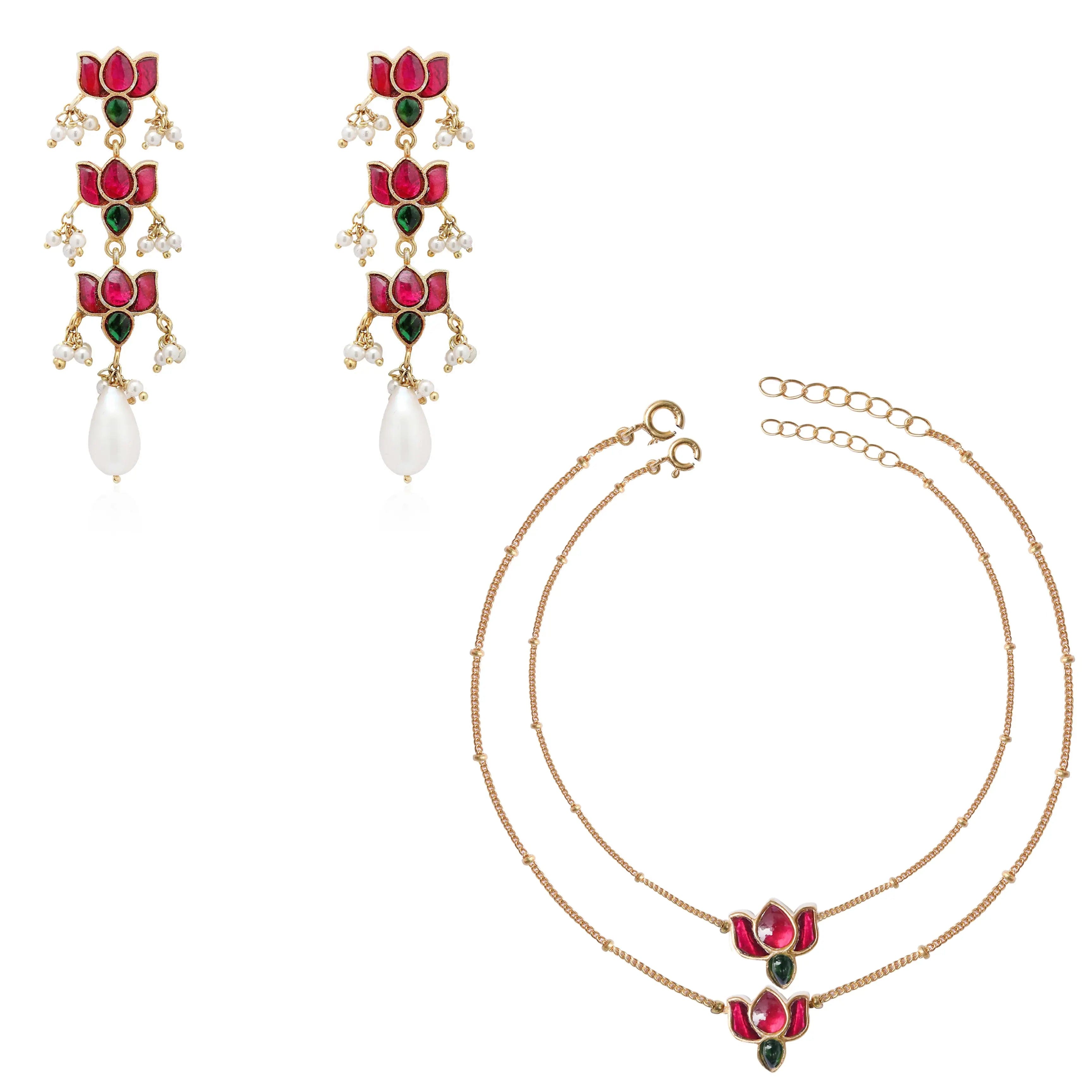 Silver Kundan Lotus Bloom Earring with Pearl