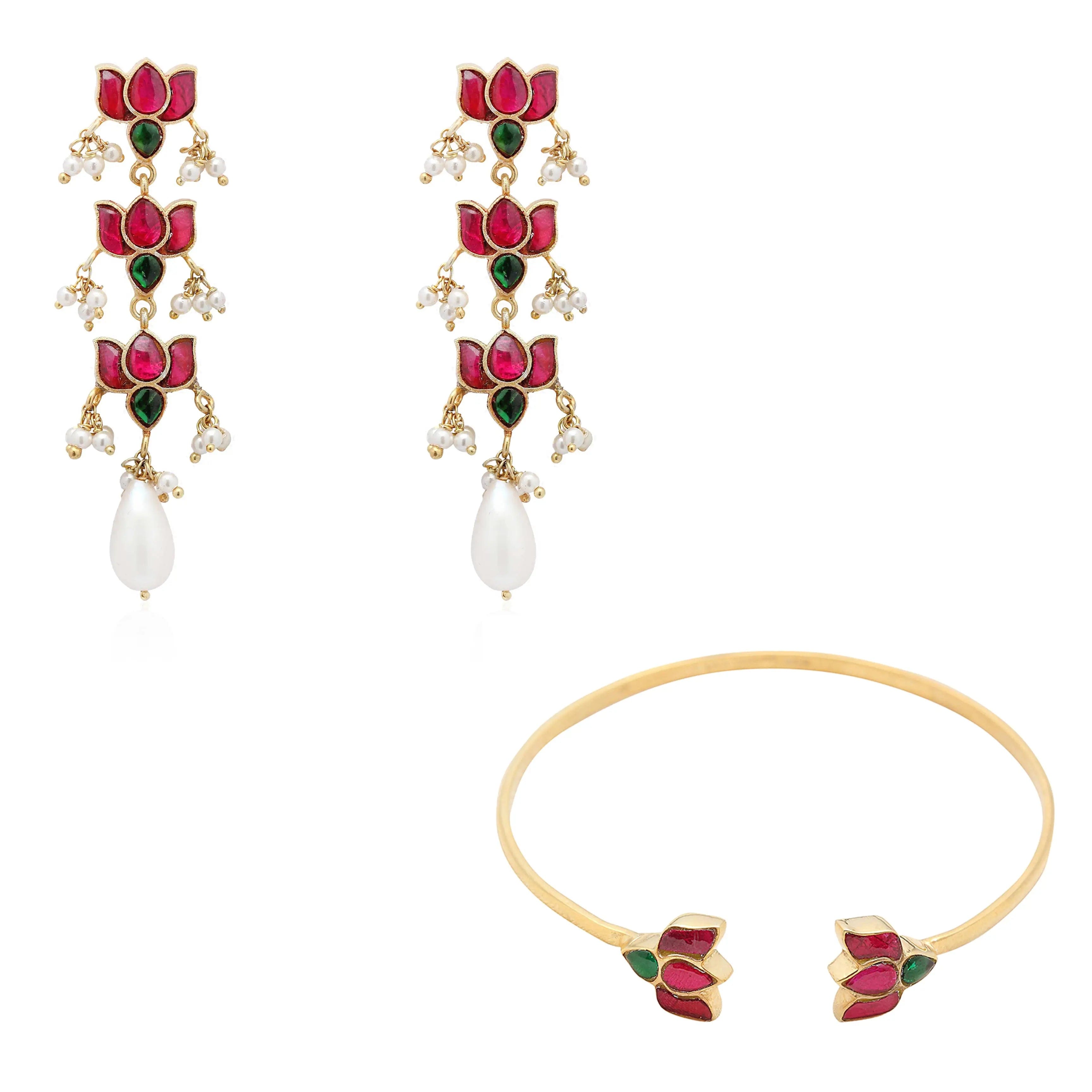 Silver Kundan Lotus Bloom Earring with Pearl