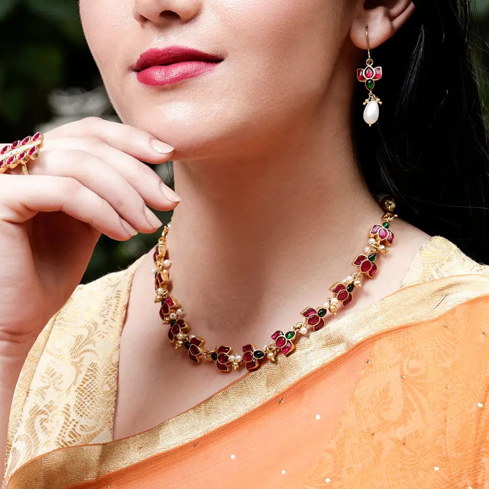 Silver Kundan Lotus Choker