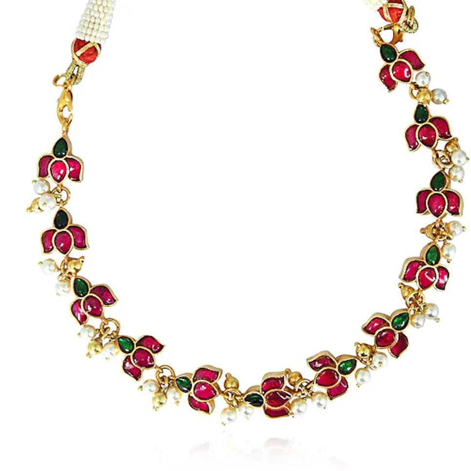 Silver Kundan Lotus Choker