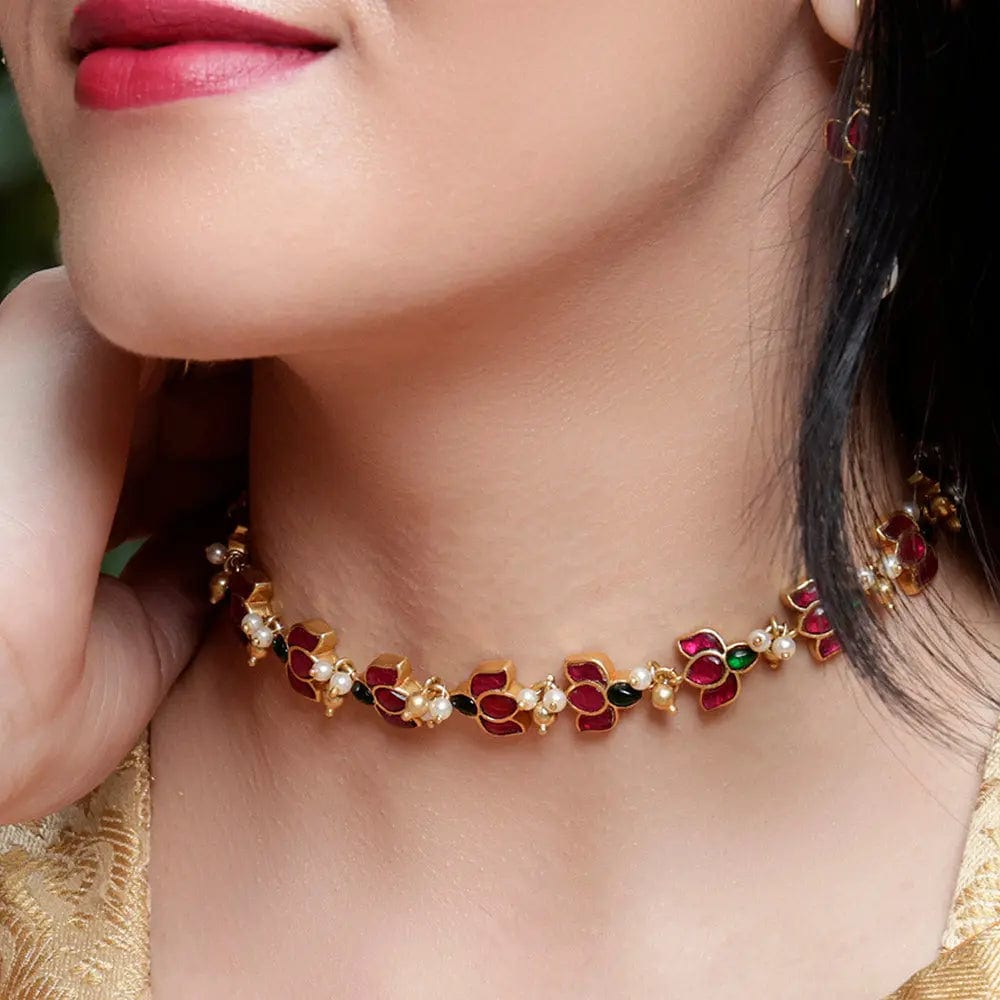 Silver Kundan Lotus Choker