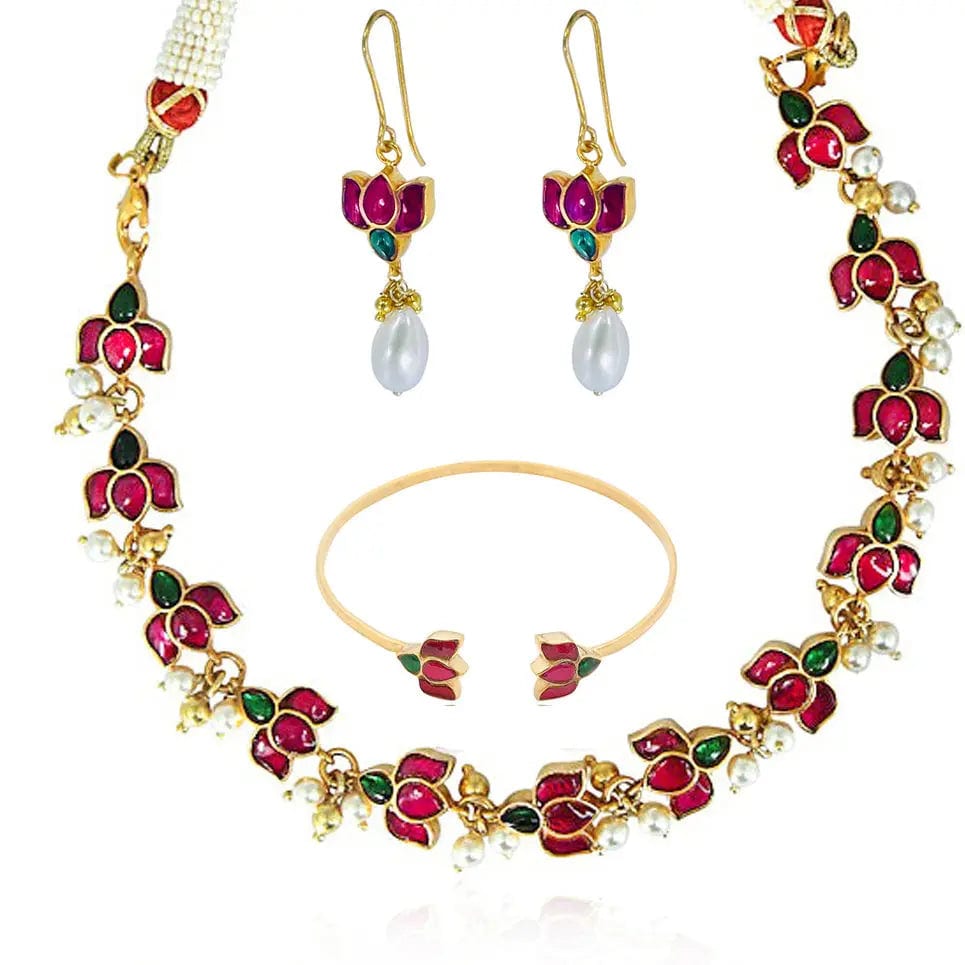 Silver Kundan Lotus Choker