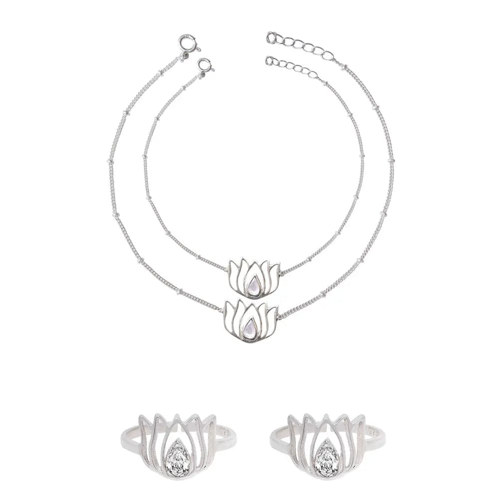 Silver Lotus 92.5 Silver Anklet Set