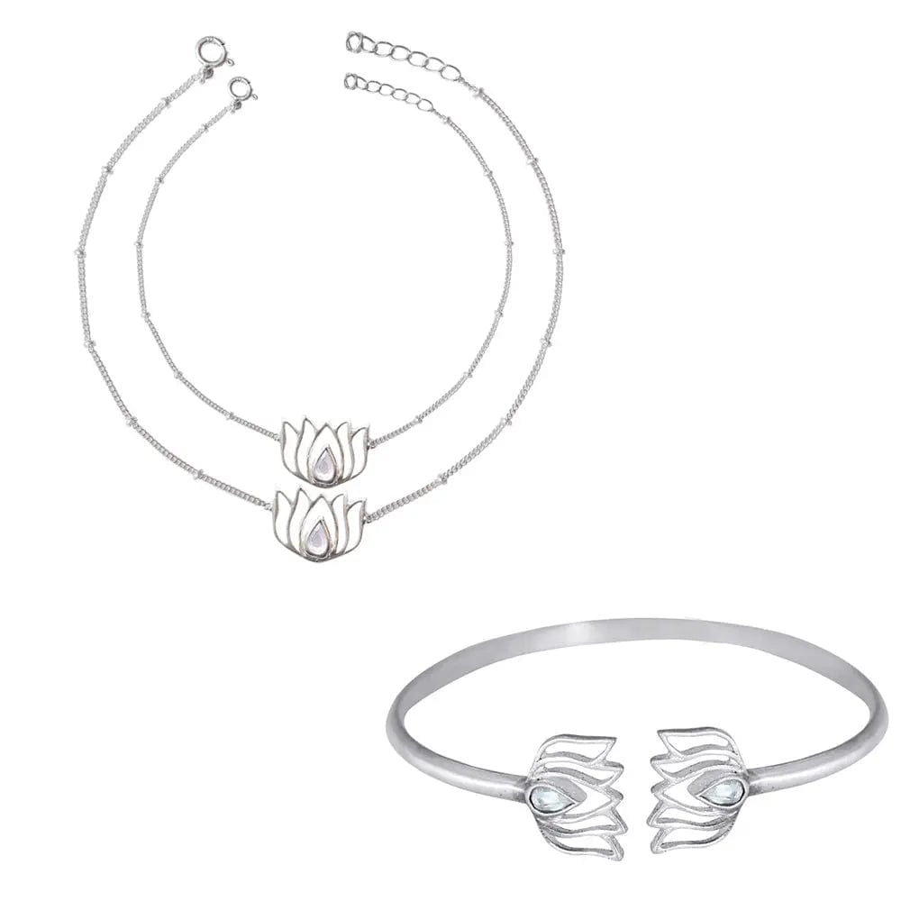 Silver Lotus 92.5 Silver Anklet Set