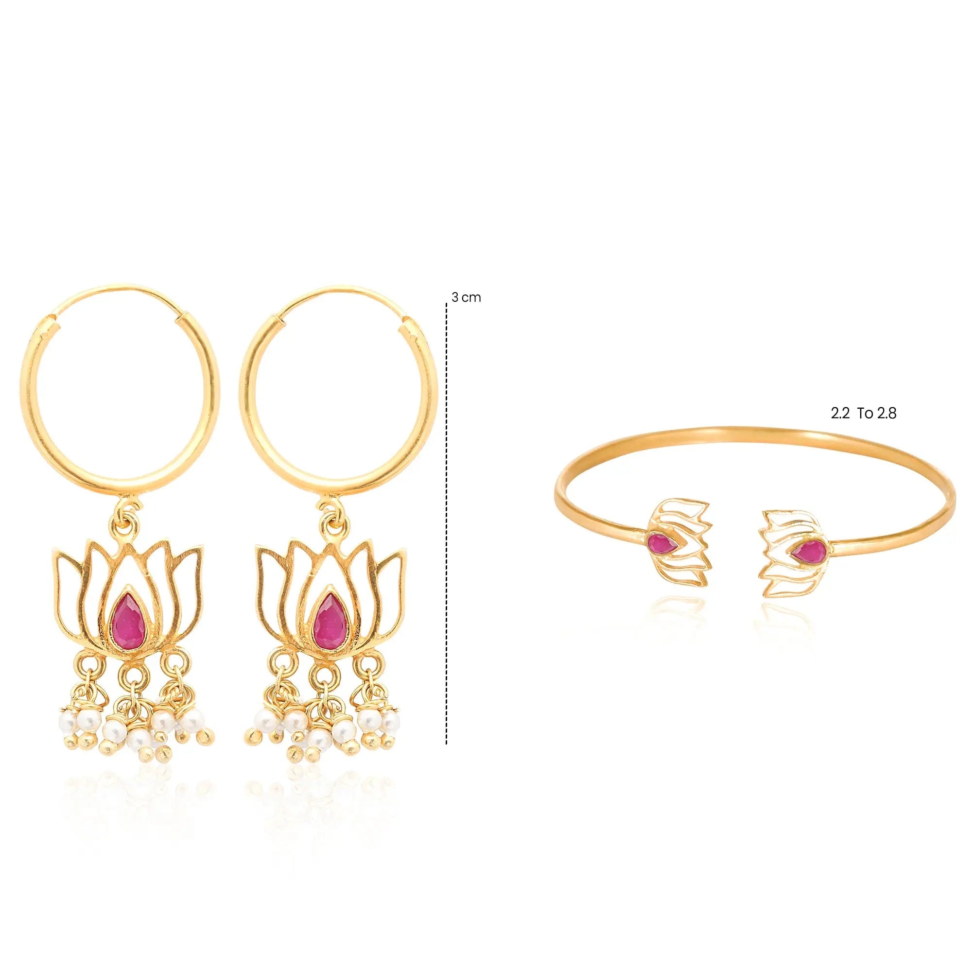 Silver Lotus Bangle And Earring Set