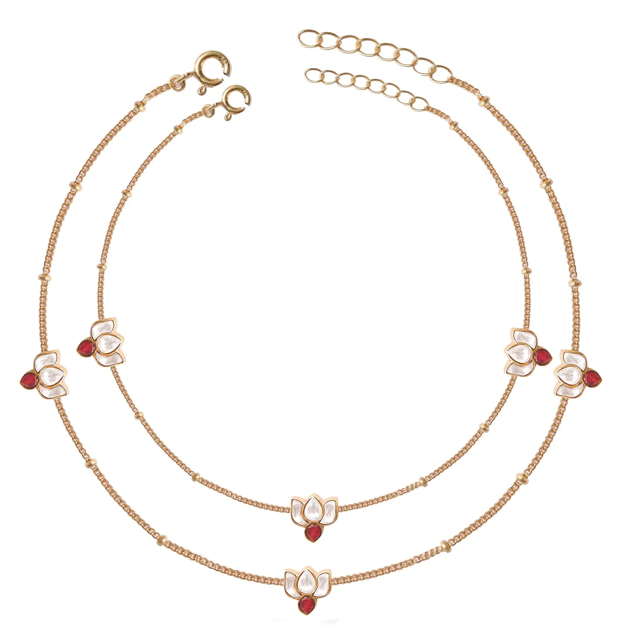 Silver Lotus Kundan 3 Motifs Anklet