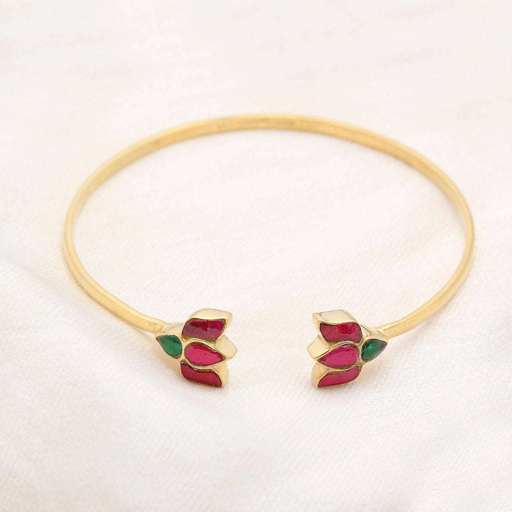 925 Sterling Silver Silver Lotus Kundan Bangle