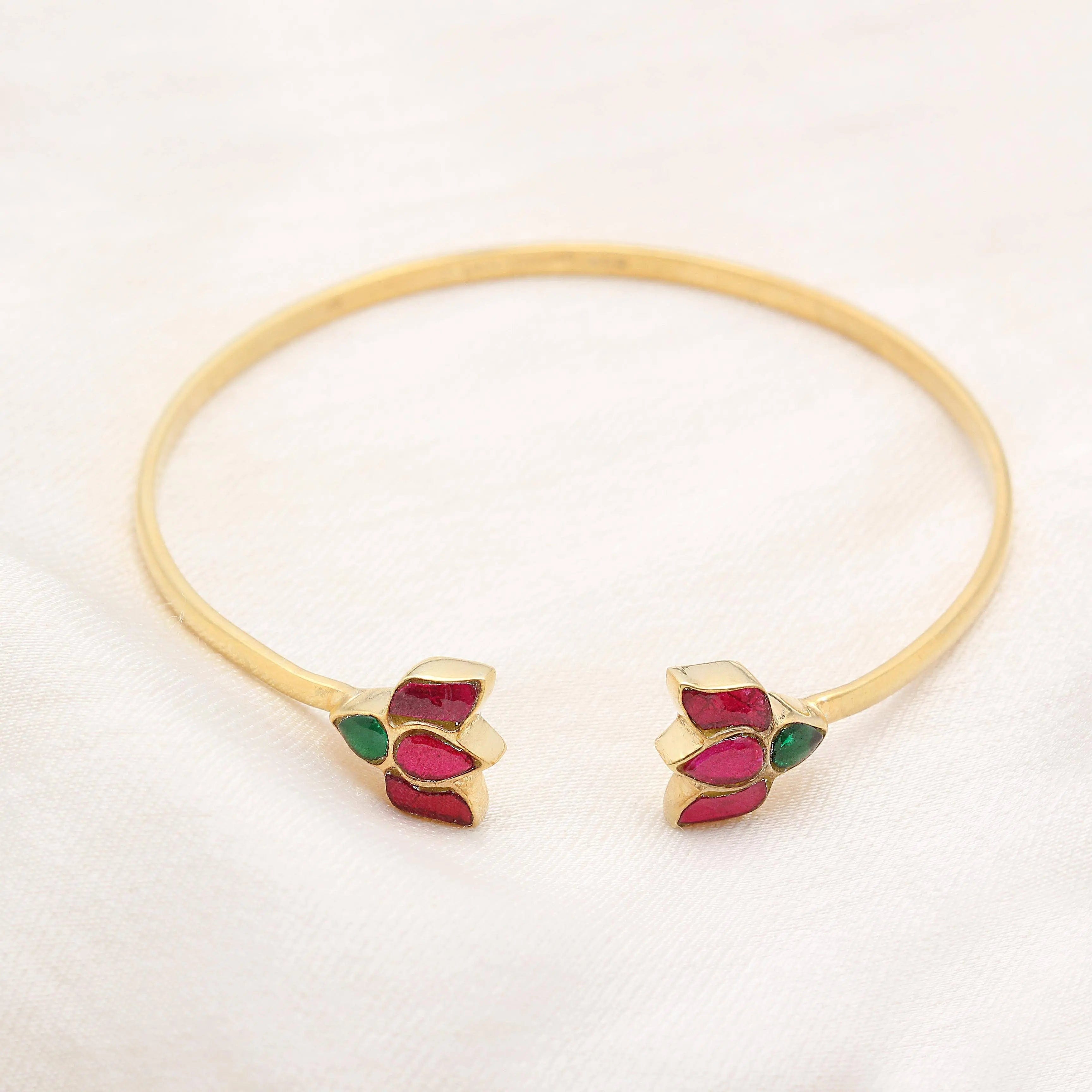 925 Sterling Silver Silver Lotus Kundan Bangle