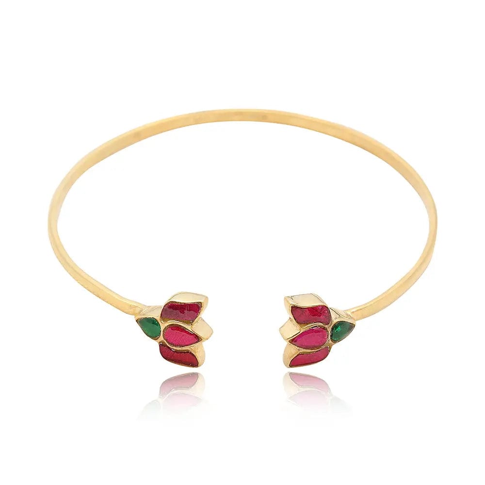 925 Sterling Silver Silver Lotus Kundan Bangle