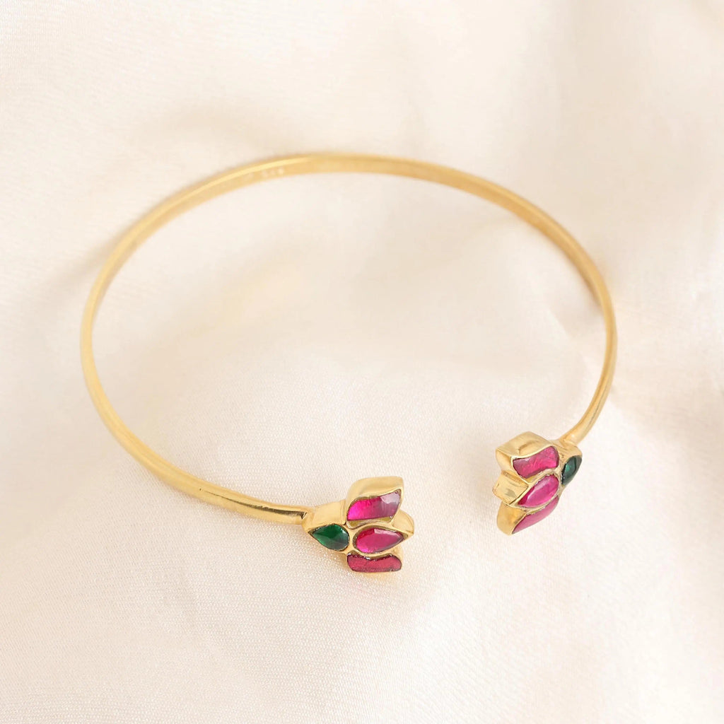 925 Sterling Silver Silver Lotus Kundan Bangle