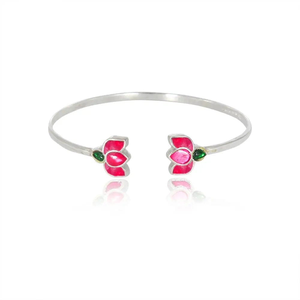 925 Sterling Silver Silver Lotus Kundan Bangle