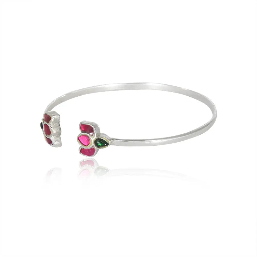 925 Sterling Silver Silver Lotus Kundan Bangle