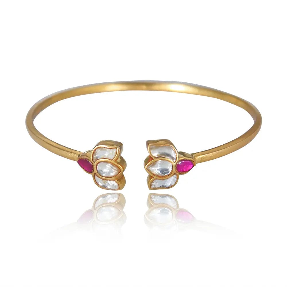 Silver Lotus Polki Bangle