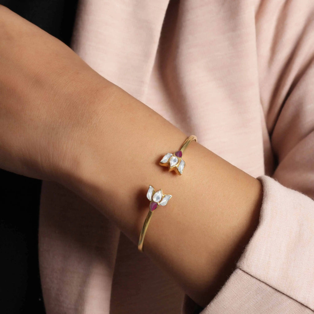Silver Lotus Polki Bangle