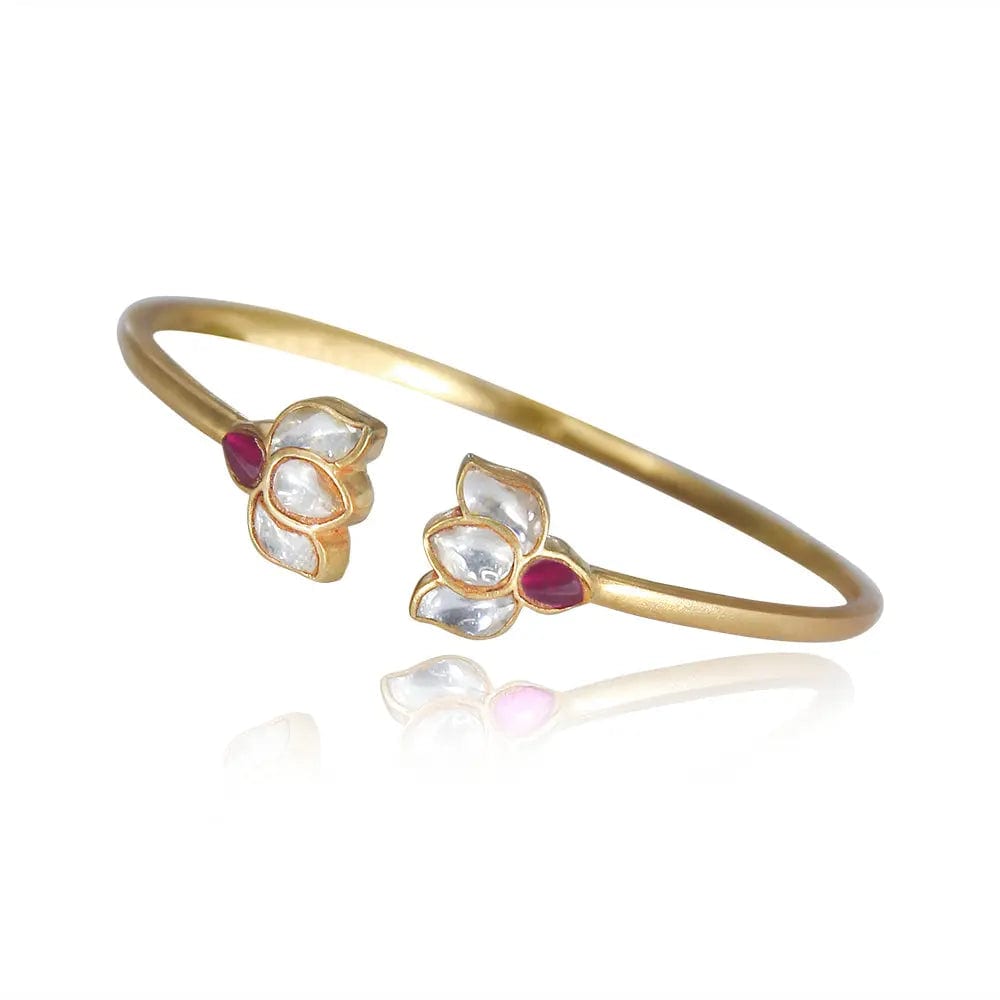 Silver Lotus Polki Bangle