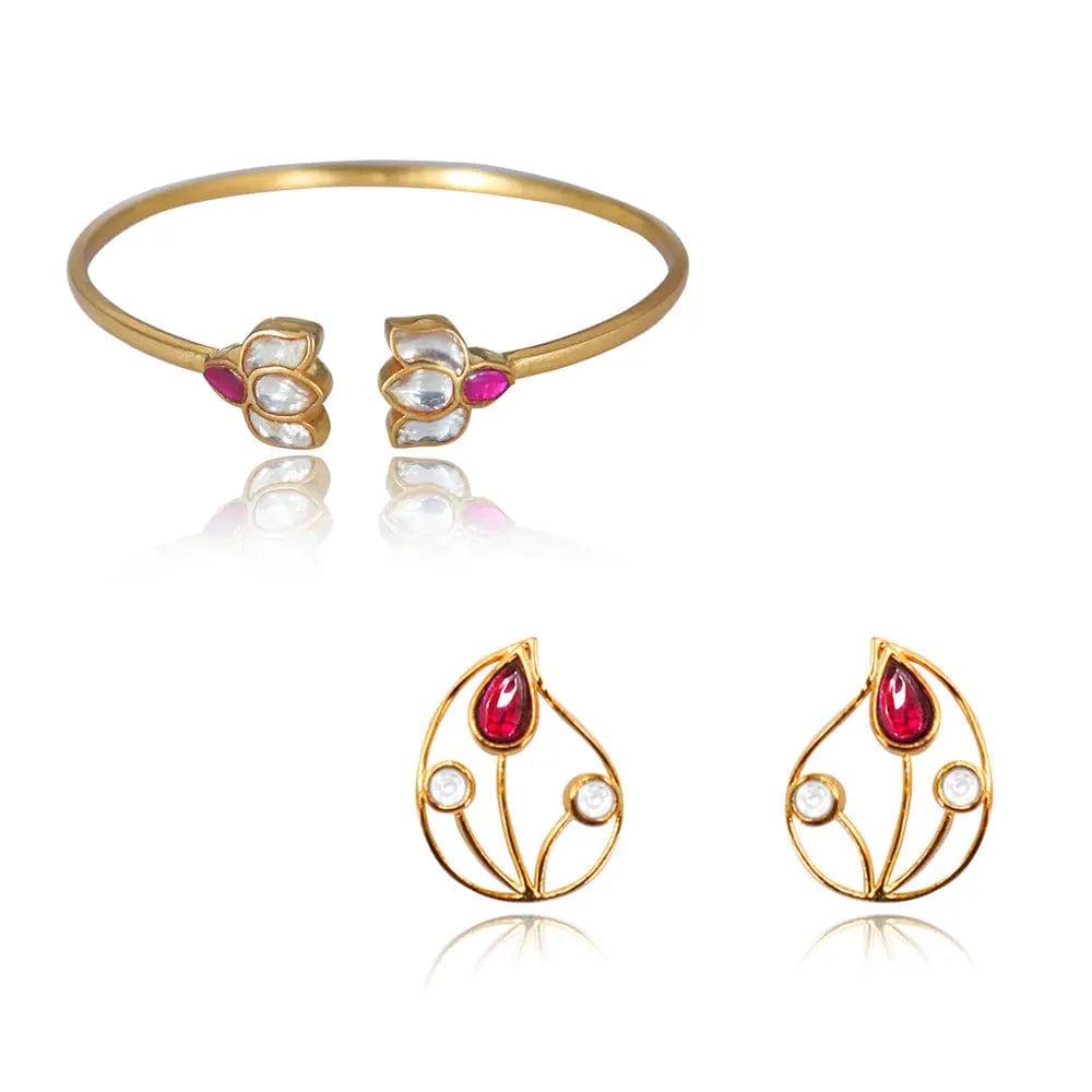 Silver Lotus Polki Bangle
