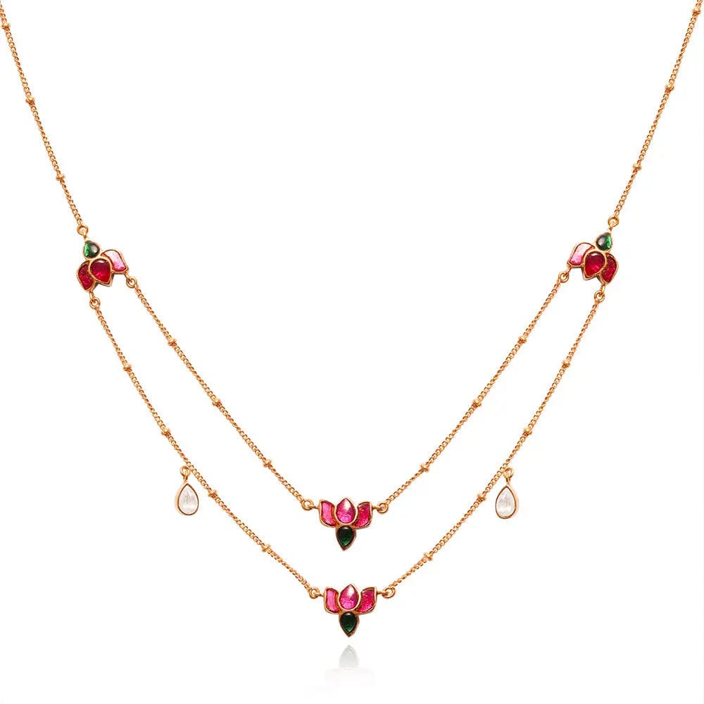 92.5 Sterling Silver Lotus Two layer Necklace