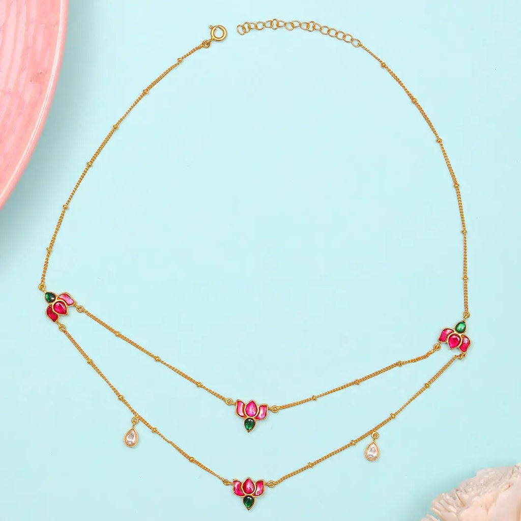 92.5 Sterling Silver Lotus Two layer Necklace