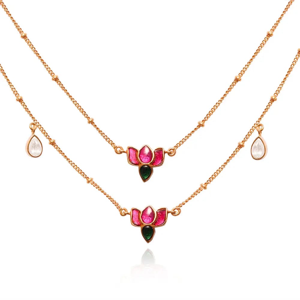 92.5 Sterling Silver Lotus Two layer Necklace
