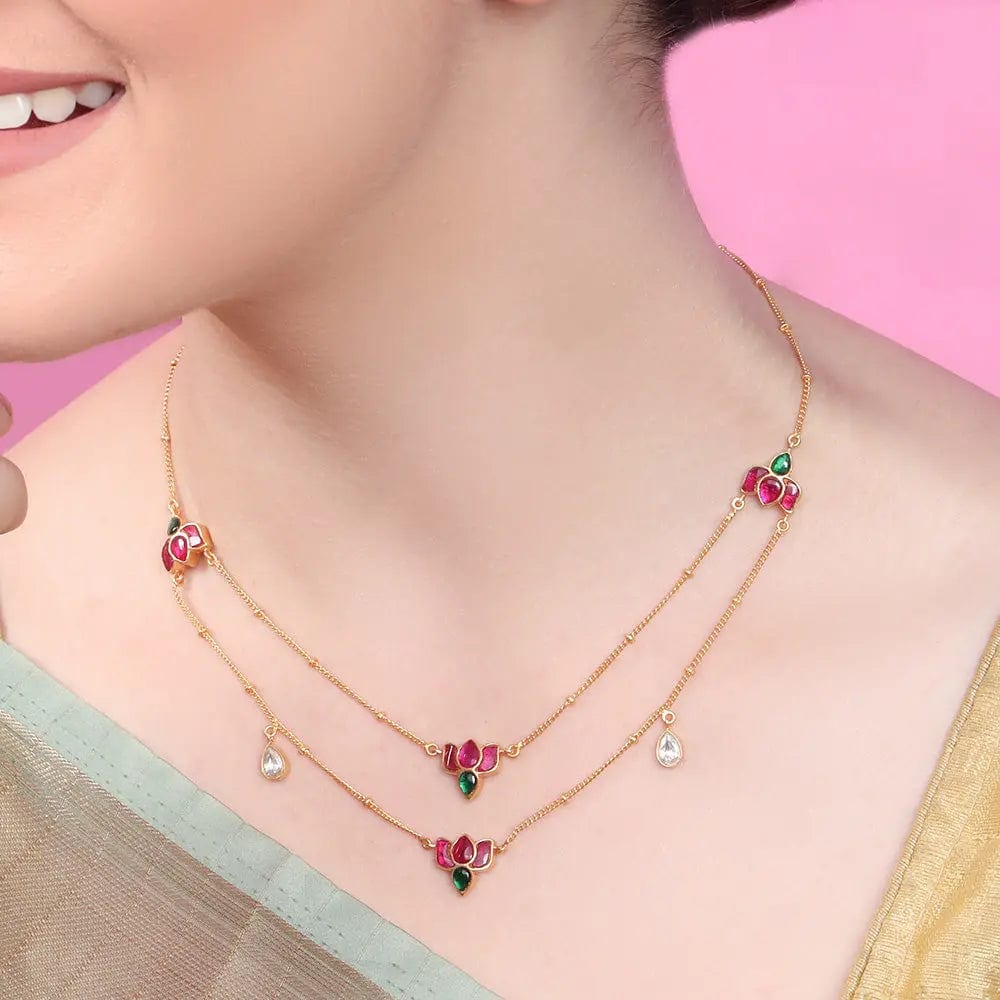 92.5 Sterling Silver Lotus Two layer Necklace