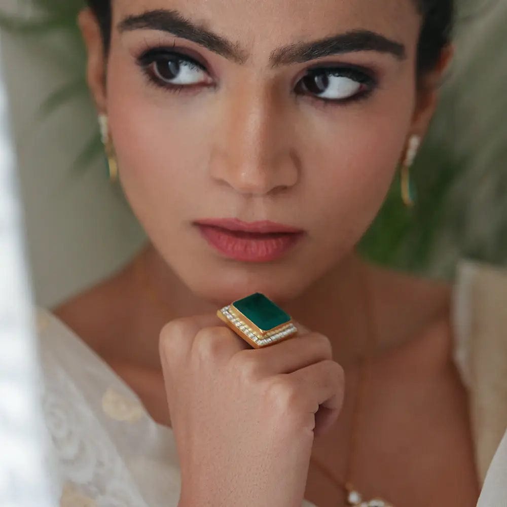 Silver Majestic Green Ring