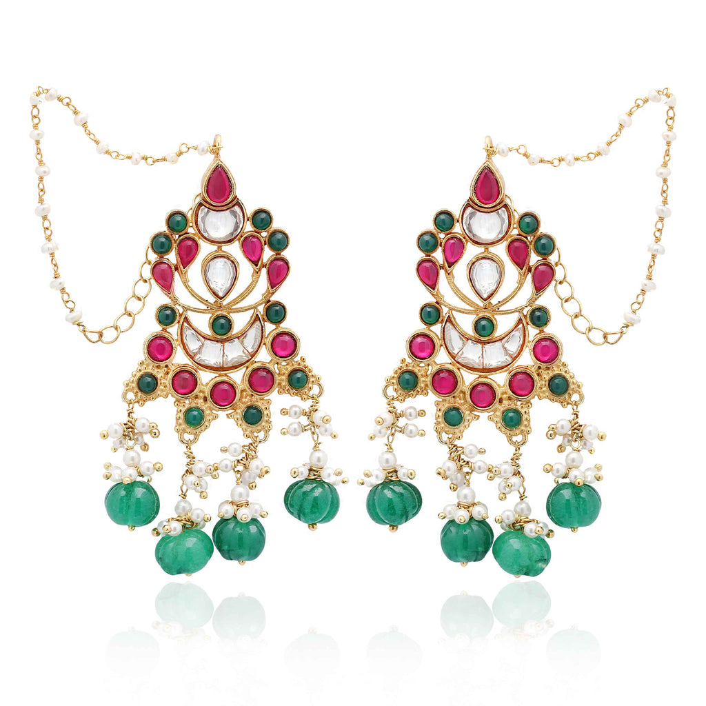 Silver Multicolor gold plated kundan earrings