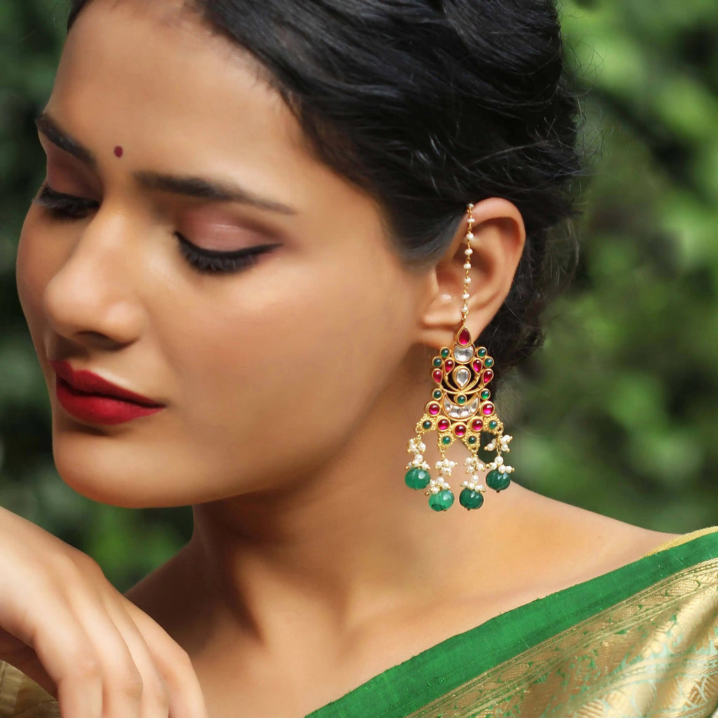 Silver Multicolor gold plated kundan earrings
