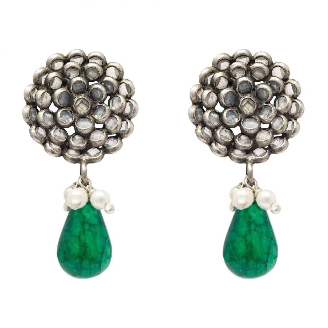Silver Polki Green Drops