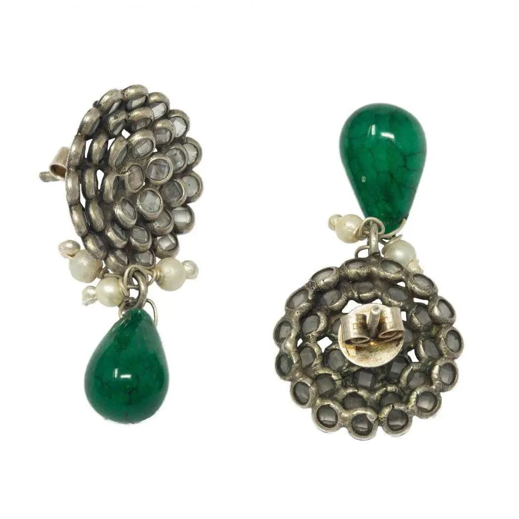 Silver Polki Green Drops