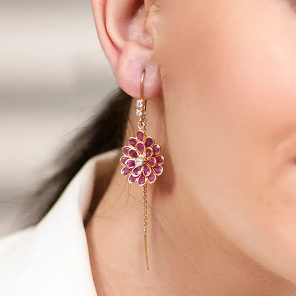 925 Sterling Silver Red Sui Dhaga Earring