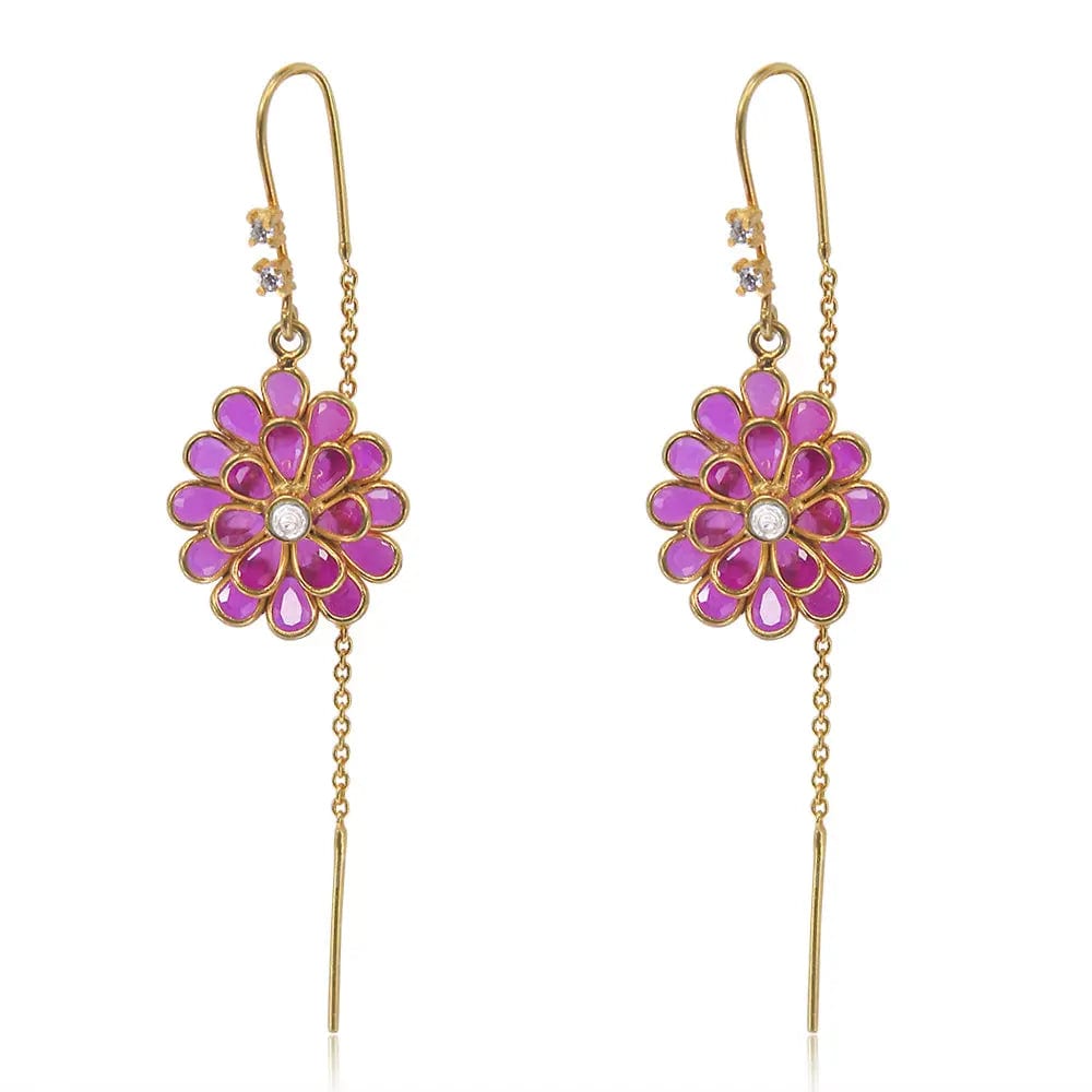 925 Sterling Silver Red Sui Dhaga Earring