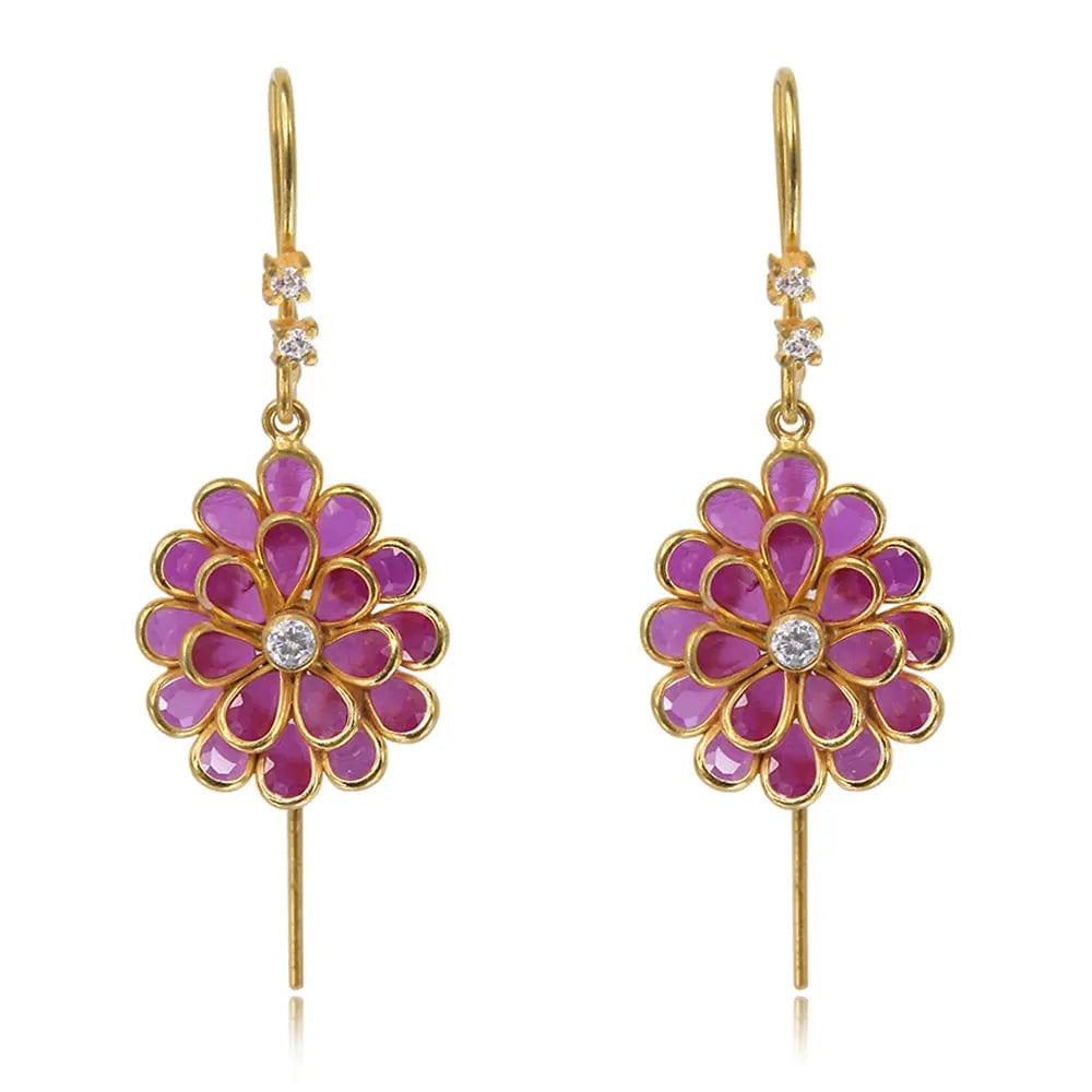 925 Sterling Silver Red Sui Dhaga Earring