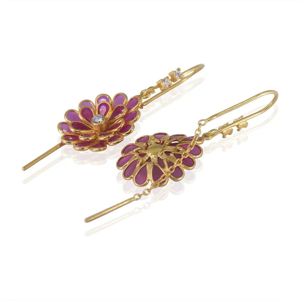 925 Sterling Silver Red Sui Dhaga Earring