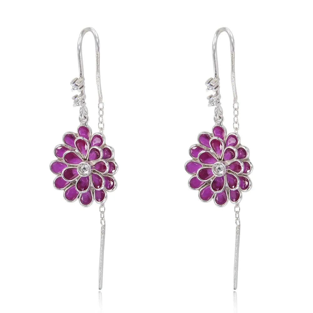 925 Sterling Silver Red Sui Dhaga Earring