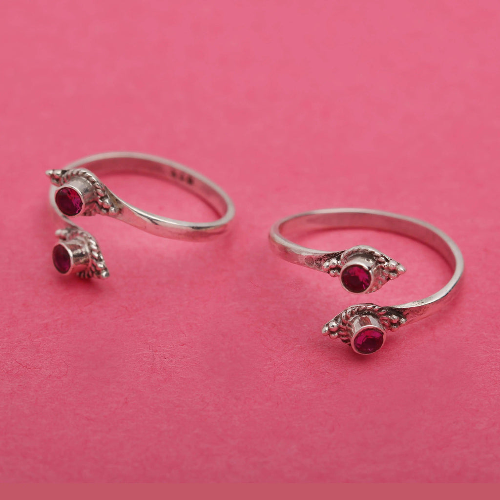92.5 Sterling Silver Red Toe Ring