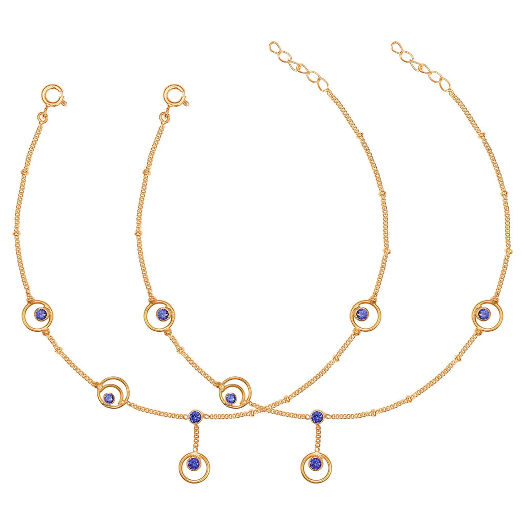 Silver Round Motif With Blue Stone Anklet