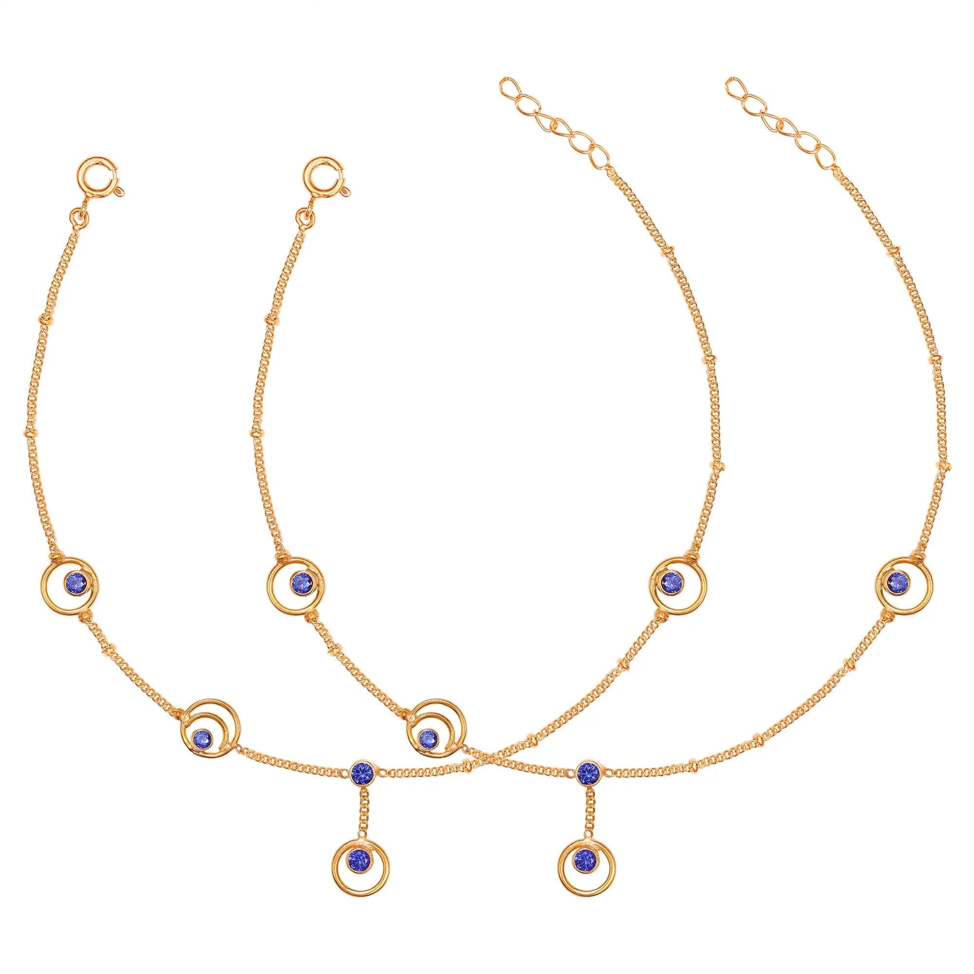 Silver Round Motif With Blue Stone Anklet