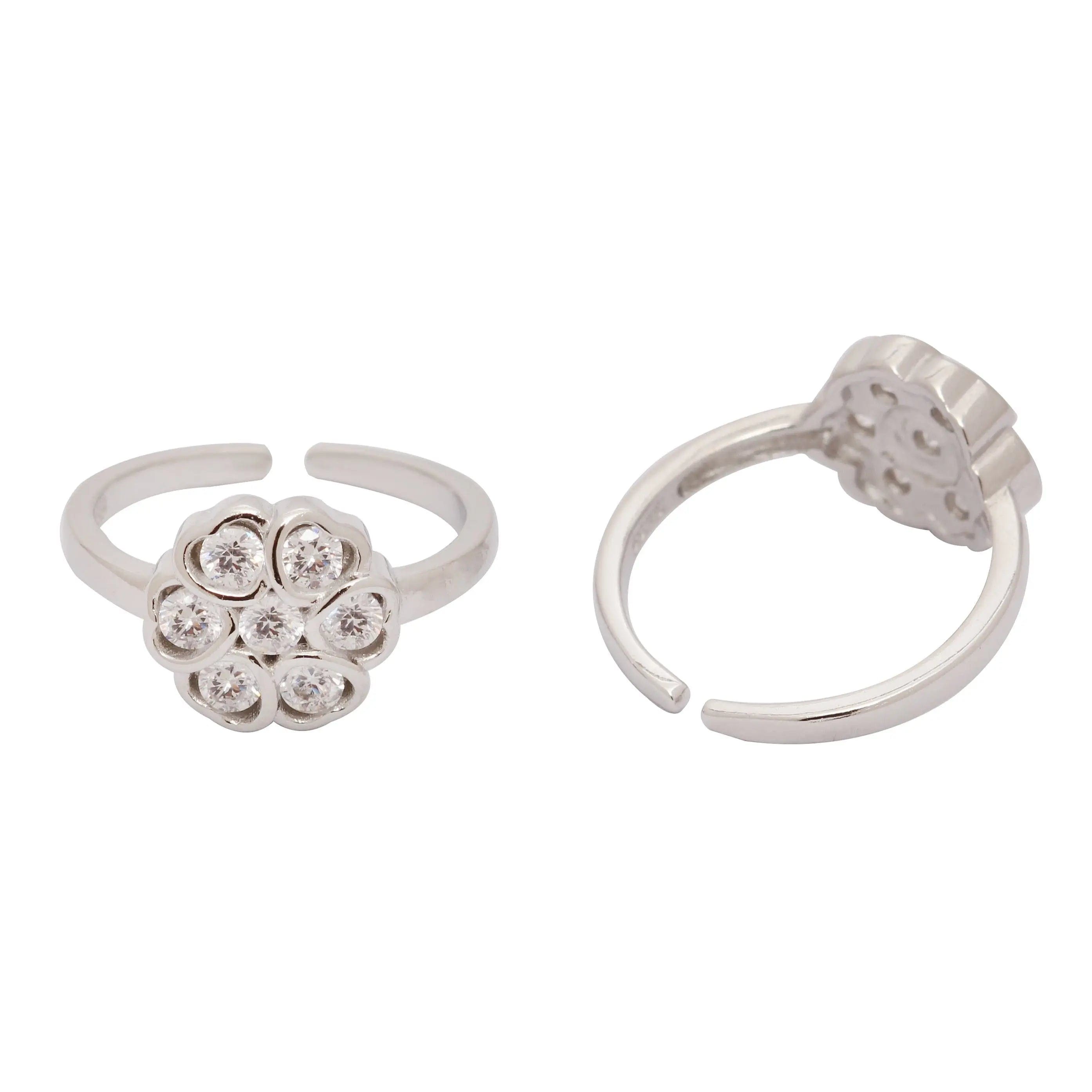Silver Shining Flower Toe Ring