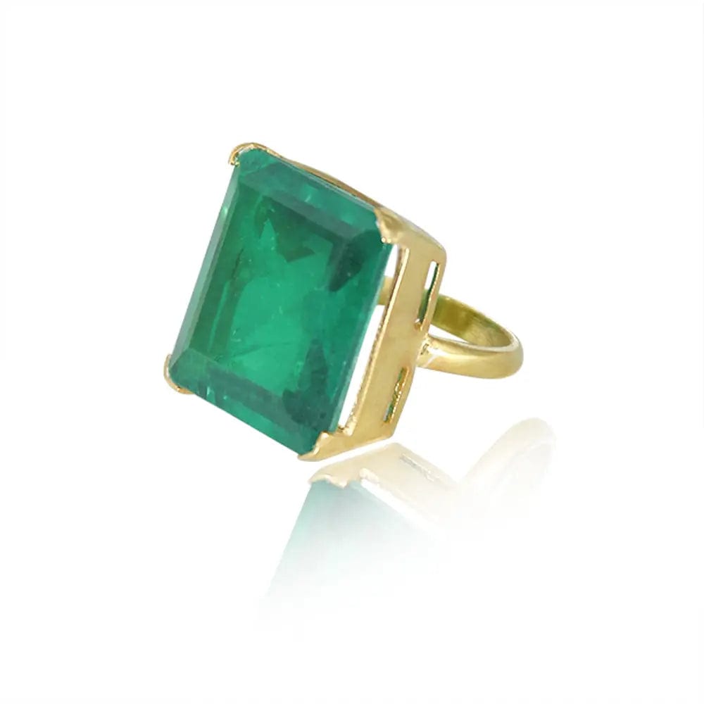 Silver Square Green Ring