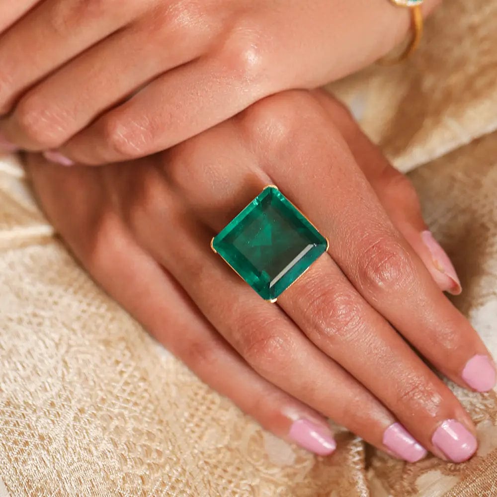 Silver Square Green Ring