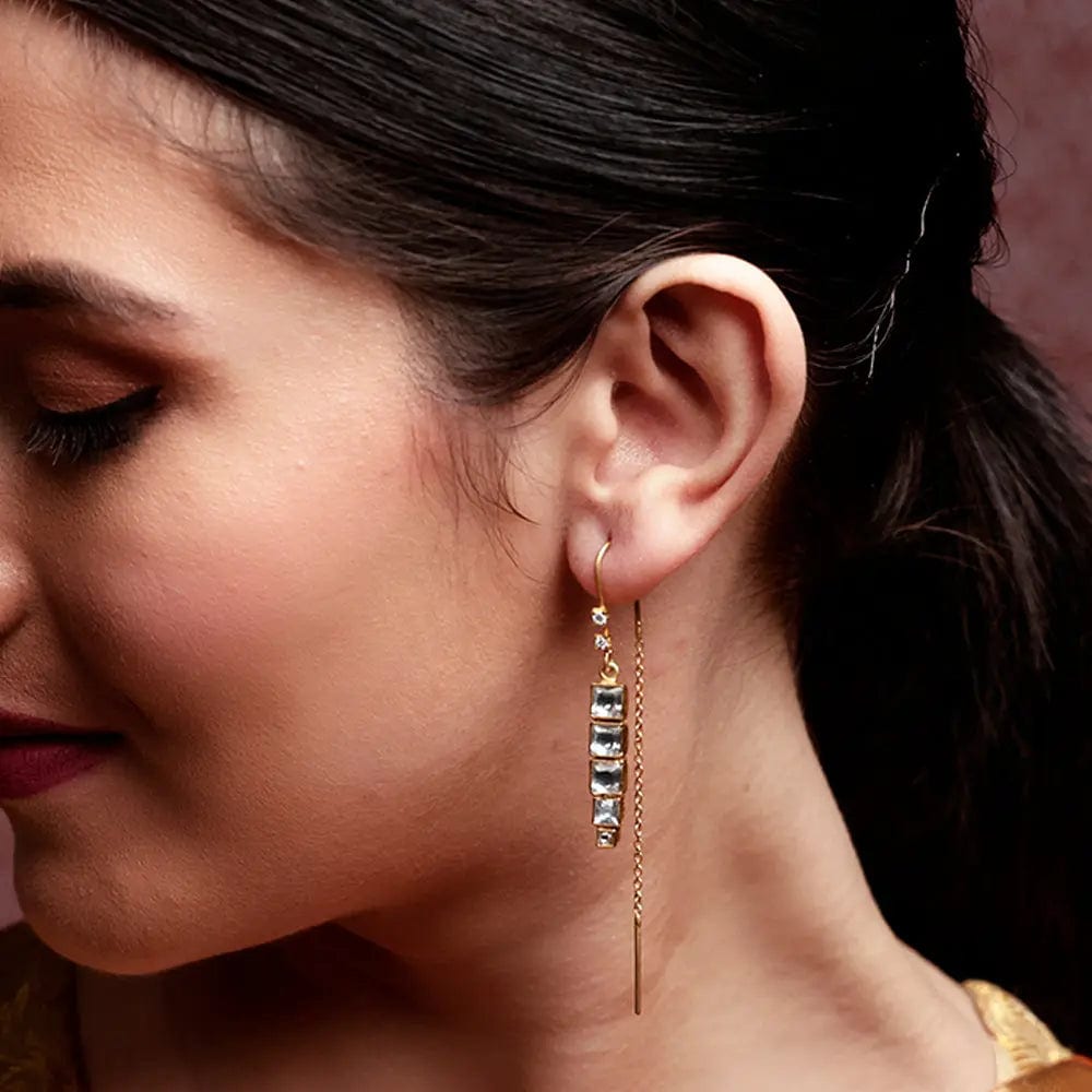 Silver Square Polki Sui Dhaga Earrings