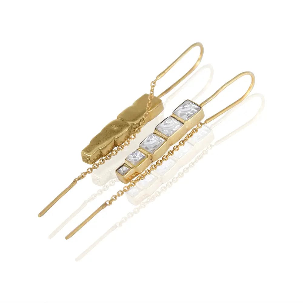 Silver Square Polki Sui Dhaga Earrings